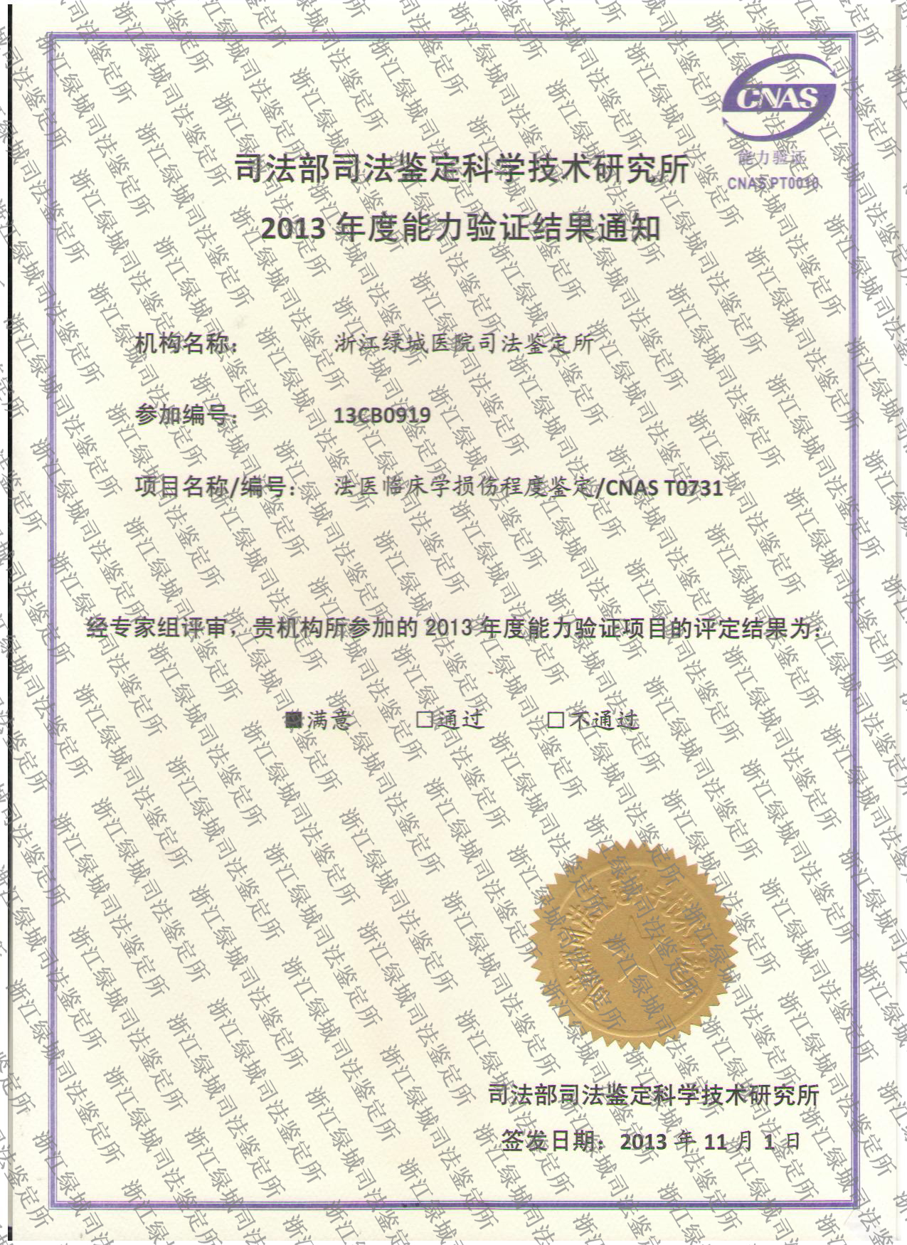 2013年法医临床学伤残程度鉴定证书